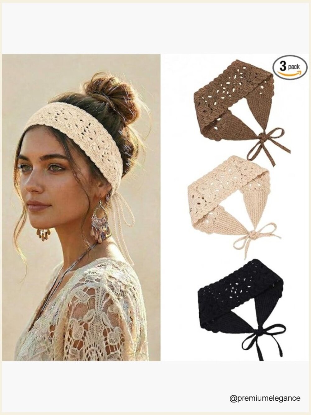 3-Piece Knit Headband Set Boho Hair Scarf Tie Head Wrap Woman
